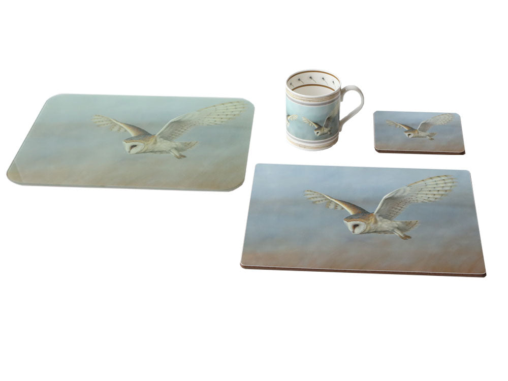 1000X750-Barn-Owl-Worktop-Saver,-Placemat,-Coaster,-Mug-on-white