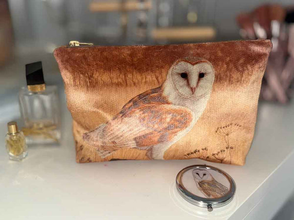 Barn owl | Luxury cosmetic bag & compact mirror