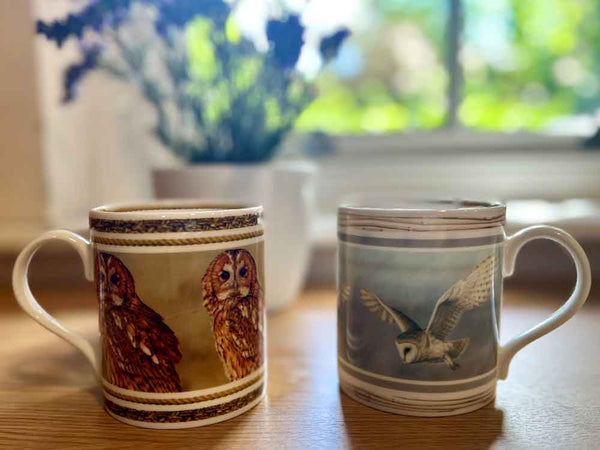 Barn Owl & Tawny Owl Mugs | Fine Bone China | Set of 2