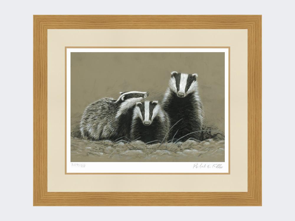 Badger-and-Two-Cubs-Print-Light-Oak