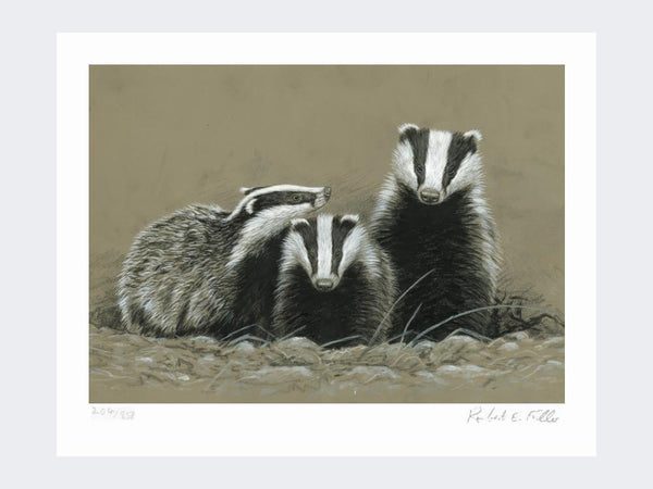 Badger and Two Cubs | Limited Edition Art Print