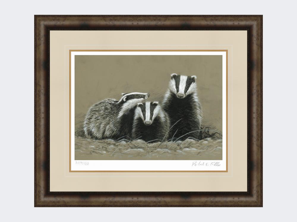 Badger-and-Two-Cubs-Print-Medium-Dark-Grey-Burr