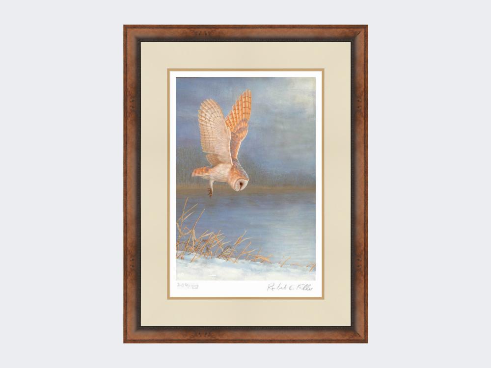 Barn-Owl-On-Silent-Wings-Print-Small-Walnut-Burr