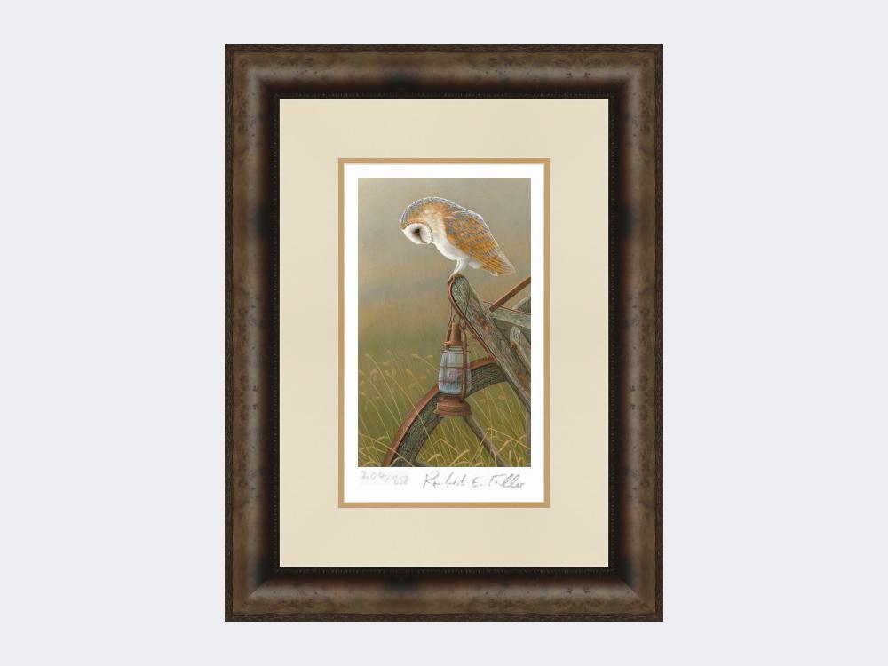 Barn-Owl-on Cart-Limited-Edition-Print-Medium-Dark-Grey-Burr