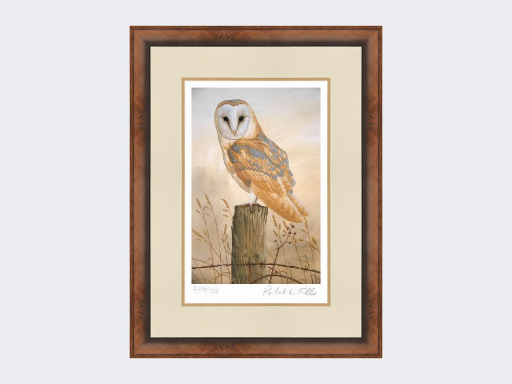 Barn-Owl-on-Fence-Post-Print-Small-Walnut-Burr