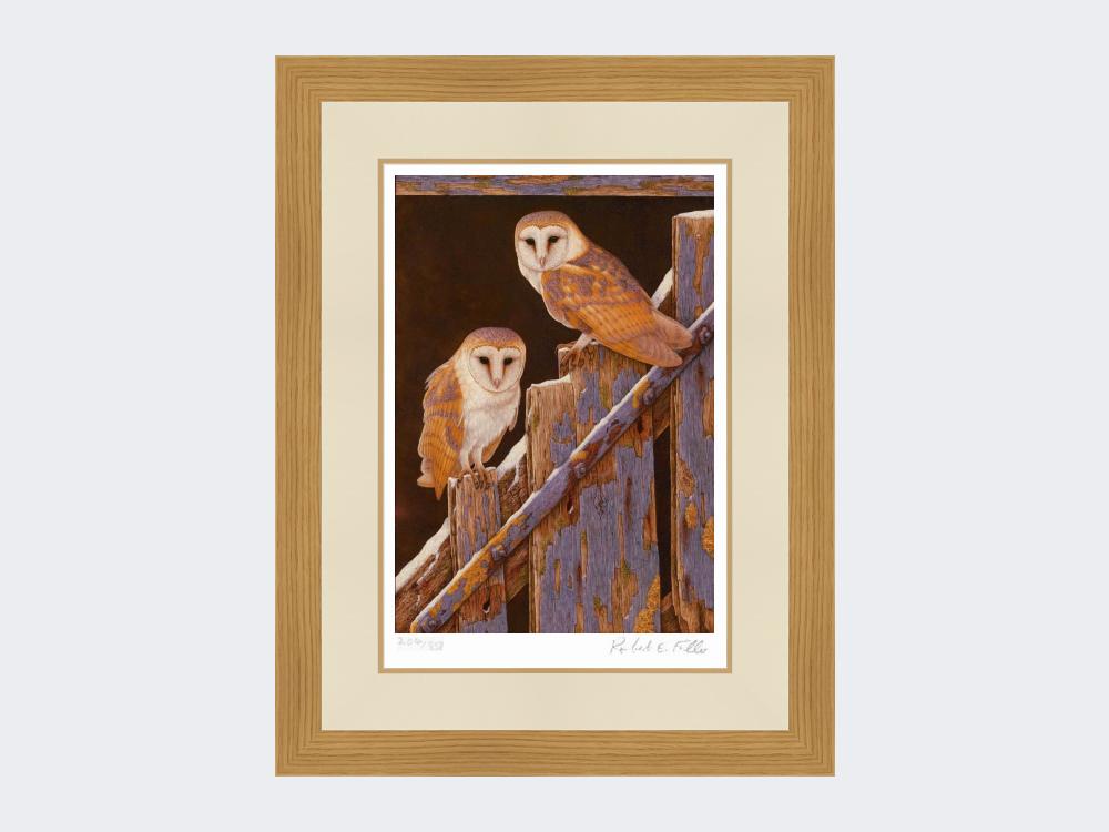 Barn-Owls-at-Duggleby-Print-Light-Oak