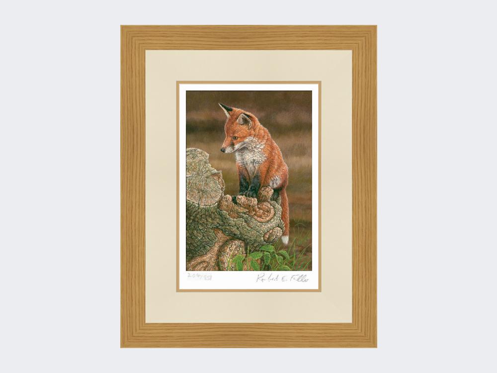 Fox-on-tree-stump-Print-Light-Oak