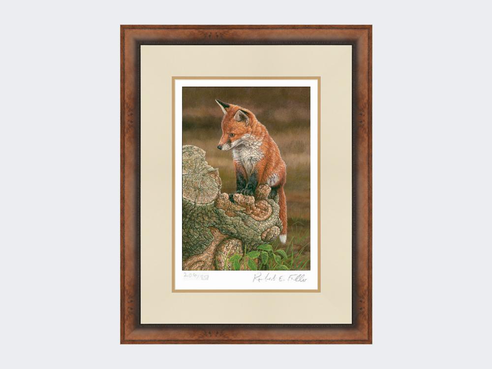 Fox-on-tree-stump-Print-Small-Walnut-Burr