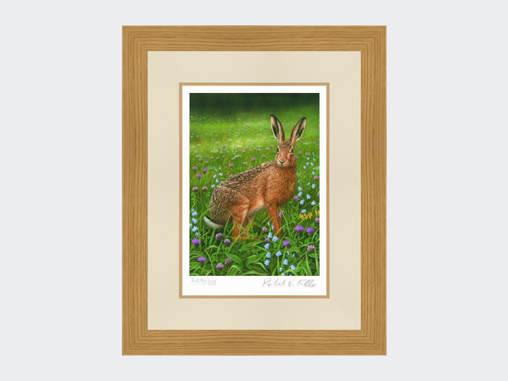 Hare-in-Wildflowers-Print-Light-Oak