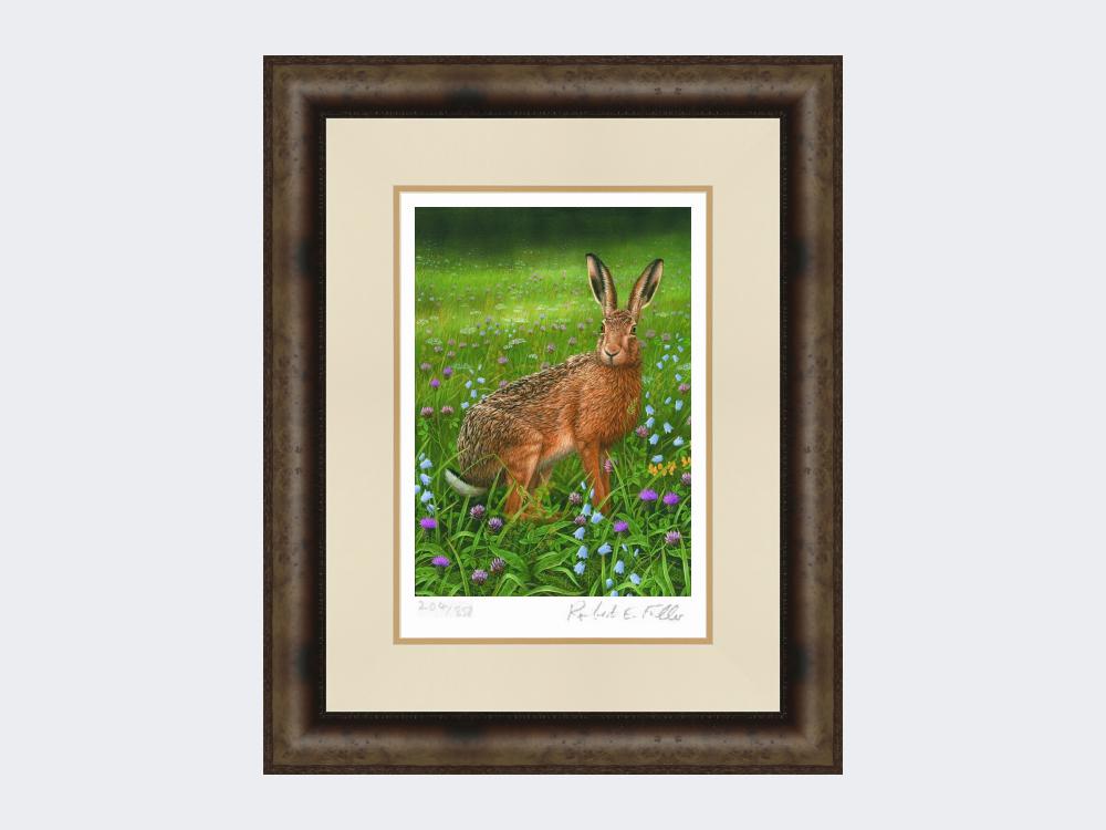 Hare-in-Wildflowers-Print-Medium-Dark-Grey-Burr