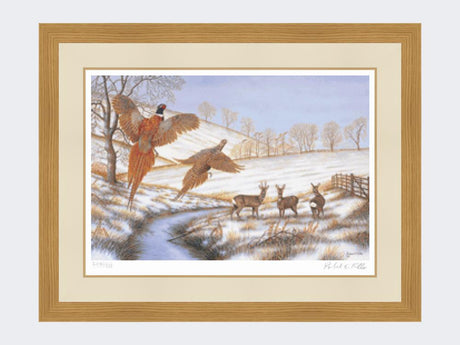 Pheasants-Flight-Print-light-oak