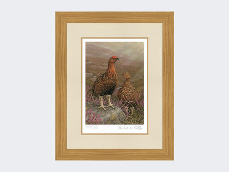 Red-Grouse-in-Heather-Print-Light-Oak