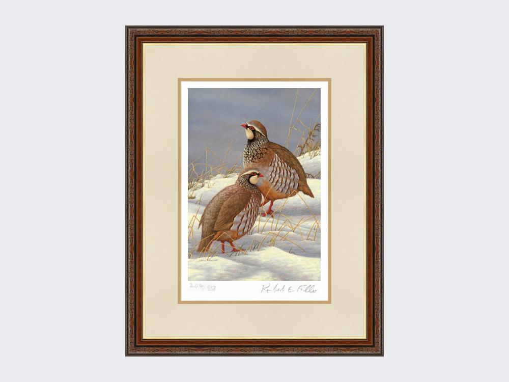 Red-Legged-Partridges-in-Snow-Print-Harvest-Twist