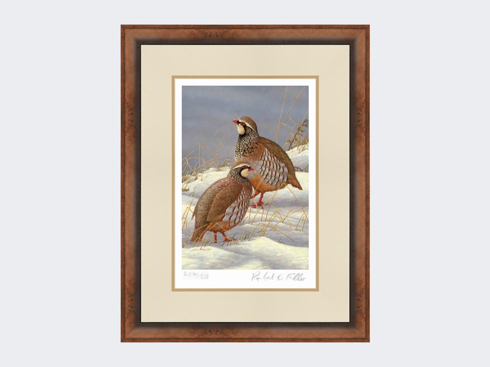 Red-Legged-Partridges-in-Snow-Print-Small-Walnut-Burr