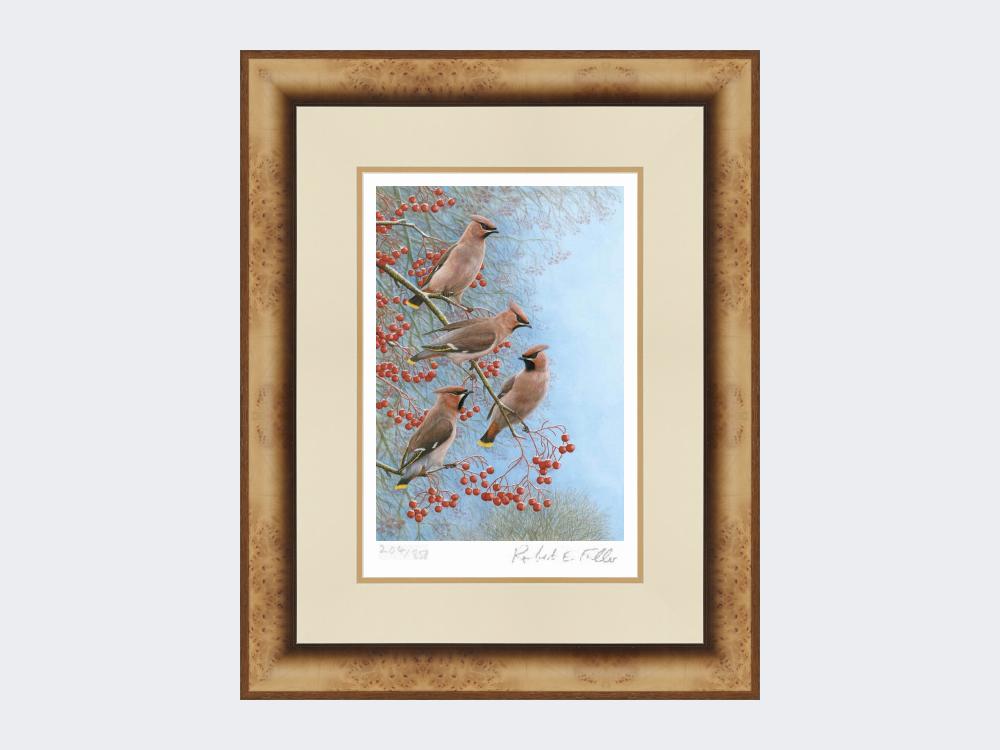 Waxwings-on-Rowan-Print-Medium-Light-Burr