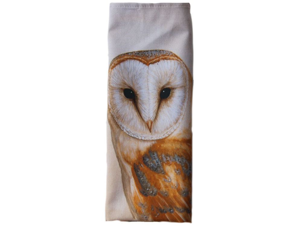 barn-owl-on-fencepost-teatowel-folded-on-white-