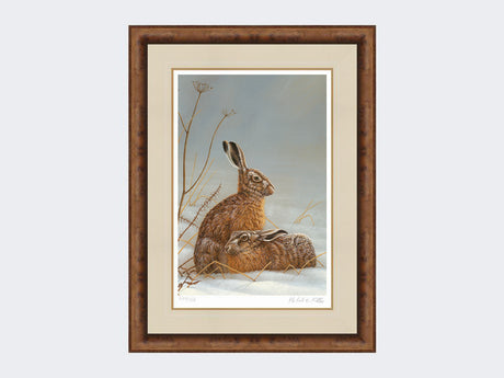 hares in shaft of light-medium-walnut-burr